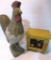Chicken figure and wood and metal egg storage cabinet