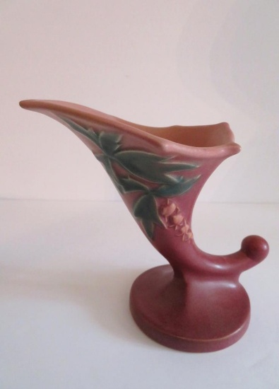 Roseville Bleeding Heart Cornucopia Vase, mauve, 141-6, 6"