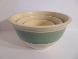 Nest of three green banded Roseville Mixing bowls