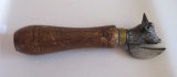 Unusual cast iron cow can opener, J Rogers and Sons Sheffield England, wooden handle, 5 1/2