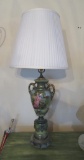 Ornate painted table lamp, English Garden