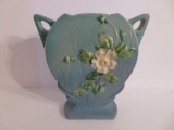 Roseville White Rose Vase, blue, 984-8