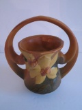 Roseville Clematis vase, basket, 387-7, brown, 7