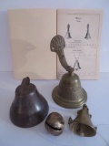 Vintage and brass bells and 1890 bell catalog pages