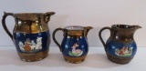 Three Ornate Copper Lustre and Cobalt raised decorated china