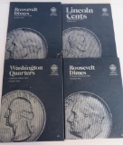 Four Whitman Coin Folders and dimes and pennies