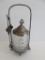 Pattern glass Pickle Castor in silverplate holder with tongs, 9 1/2