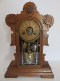 Ornate Wood carved mantle clock, 18