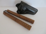 Leather holster and wooden numchucks