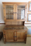 Farmhouse Kitchen Stepback Cabinet, one piece with glass doors on top