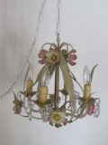 Metal floral chandelier with glass prisms, working