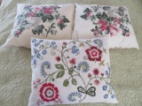 Three embroidered decorative pillows, floral, 20