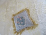 Yellow and white vintage patch work quilt and popcorn style pillow