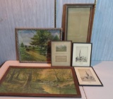 Vintage framed art, six pieces