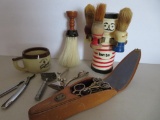 Barber lot with fitted scissors set, razors and Dandy Dan
