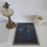 Jewish decorative lot with lennox cup, lamp and decorative panel