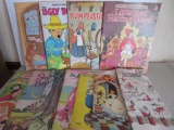10 large Coloring books and Vintage Birthday tablecloth