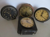 Four vintage alarm clocks, as found, nice steam punk lot