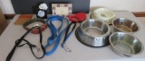 Dog lot, dishes, leashes and frames