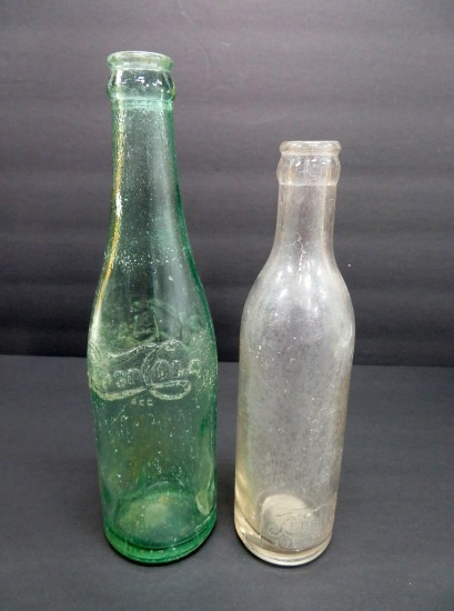 Unusual Pepsi Cola bottles, clear and green