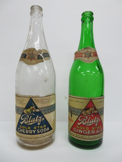 Blatz Gold Star Cherry Soda and Ginger Ale bottles with Native American Paper Labels, 1924