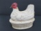 Vintage Chicken on nest candy container, paper mache, 7