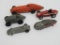 Five metal race car and hupmobile toys