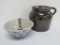 Bean pot, spongeware bowl and cream spoon