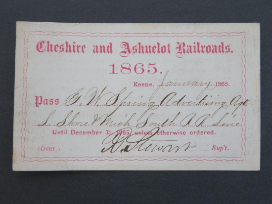 1865 Cheshire and Ashuelot Railroads, 3 1/2"