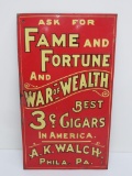 Fame and Fortune metal cigar sign, 8