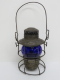 Green Bay & Western Railroad lantern, cobalt glass, Adams and Westlake Co