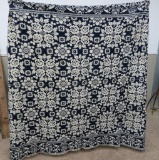 1850 Blue and White Woven coverlet, Seneca County Ohio, birds and flora