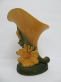 Roseville Peony cornucopia vase, yellow, 171-8