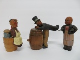 Three Wood Carved Tavern figures, barware, Italy