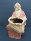 Vintage Santa with toy bag by Chimney Candy container, paper mache, 10