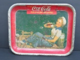 Coca Cola Tray, Delicious and Refreshing, Girl on Pier with fishing pole
