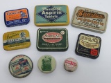 Nine nice vintage medicine tins