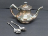 Great Northern Railroad plated individual teapot and demi spoons