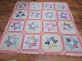 Lovely Hexagon Star Quilt, vintage textiles, 82