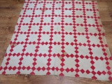 Red and White Vintage Irish chain Quilt, 66