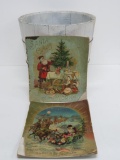 Feather Tree wood holder and two Vintage Christmas books with great Santa illustrations