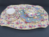 Chintz tea service and cookie plate, Royal Winton and Marlborough China