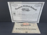 Two Railroad Stock Share Certificates
