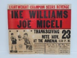 Ike Williams and Joe Miceli Boxing poster, fight card, The Arena, Milwaukee