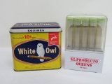 Cigar lot, White Owl tin and El Producto Queens Cigar holder display