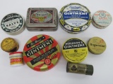 Ten vintage tins, ointments and salves