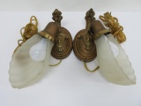 Two wall sconces, shell shades, working, 12