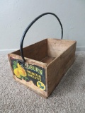Wooden Pear fruit crate with wrought iron handle, 21