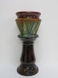 Jardinierre and Pedestal, multi glaze, 20 1/2