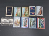 Nine decks of Railroad playing cards and Empire Builder Western Star booklet on cards
